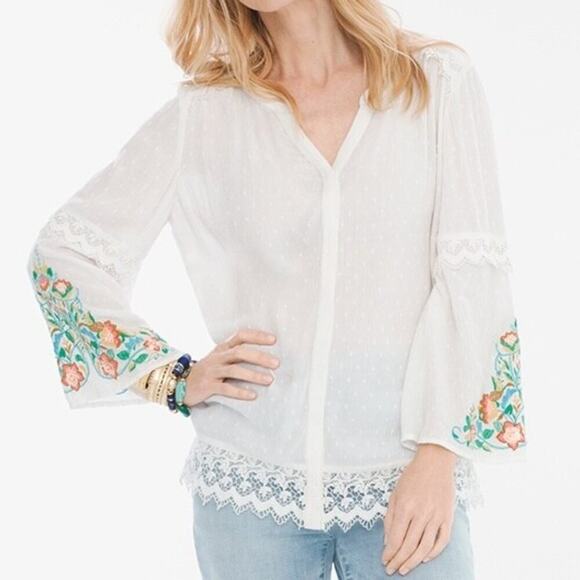 Chico's Lace Swiss-Dot Embroidered Lightweight Tunic Top, Soft Girl, Boho, Flowy - Picture 9 of 9